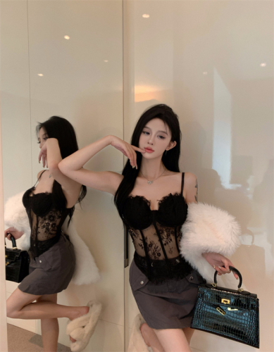 Actual shot~ Chic and sexy lace fishbone bra for women with suspenders new style outer suit with pure lust base