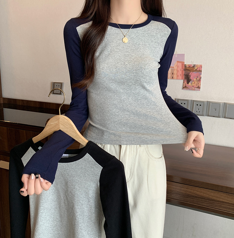 Real shot original 2024 spring and summer new Korean style long-sleeved T-shirt women's raglan sleeve bottoming shirt tops plus size women's clothing