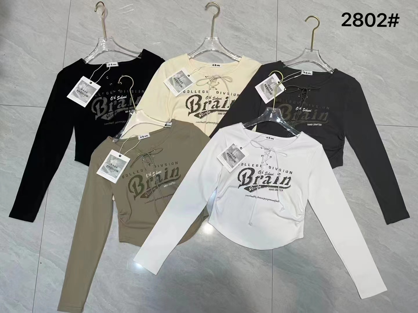 2024 spring new style sweet temperament letter printed long-sleeved slim irregular bottoming top for women