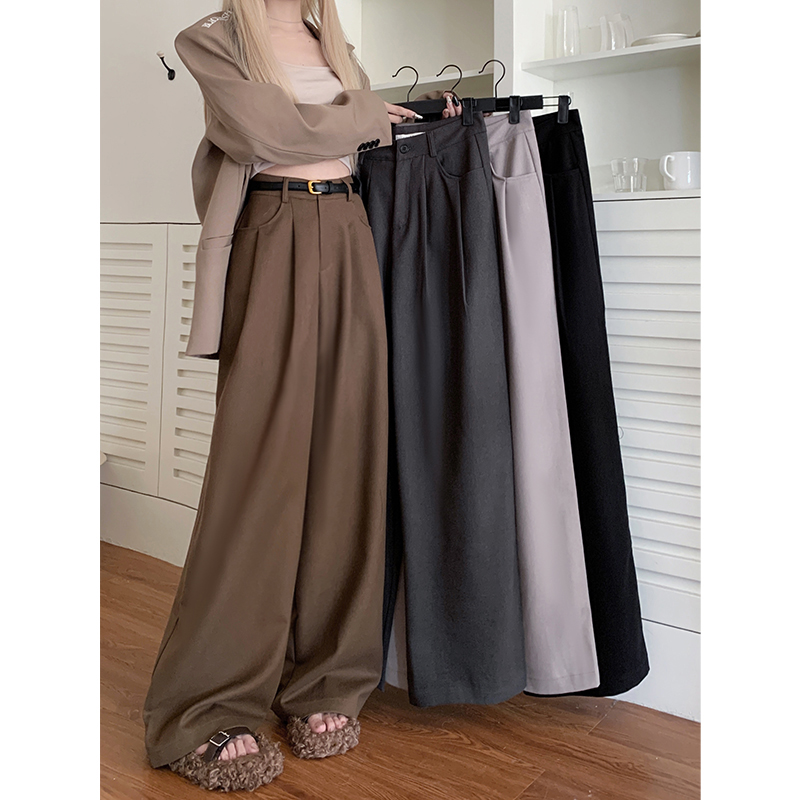 Photographed! 2024 Loose Personalized Suit Pants Women's Wide Leg Pants High-Waisted Drape Floor-Length Pants