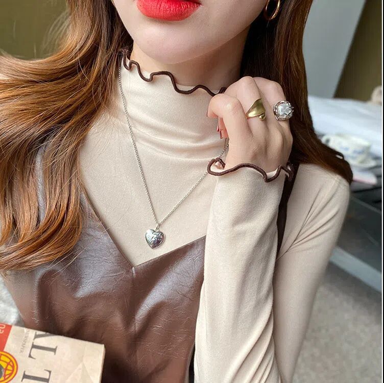 Threaded velvet 240g Western-style half-high collar plus velvet bottoming shirt for women spring and autumn fungus slim inner warm top