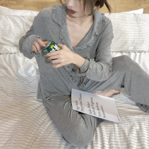 Pajamas female Internet celebrity ins style 2024 spring and autumn Korean version new simple sexy long-sleeved trousers home wear official picture