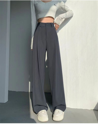 Gray narrow wide-leg pants for women in spring and autumn new style high-waisted loose and slim straight-leg casual suit floor-length trousers
