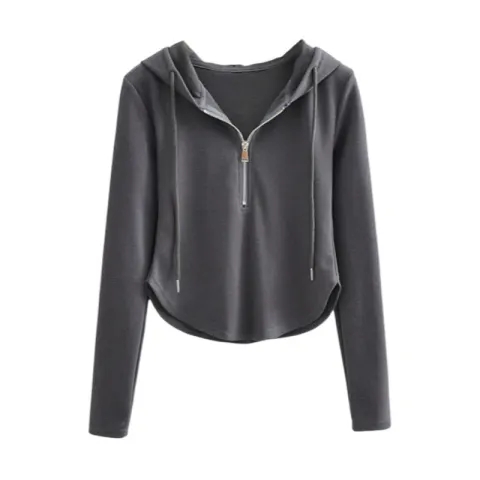 Big Fish Scale 2024 Spring and Autumn New Half-Zip Hooded Long-Sleeved T-Shirt for Women