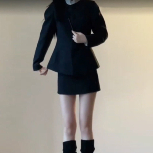 赫本风高级感黑色西装连衣裙子女秋冬2024新款深冬装搭配一整套装