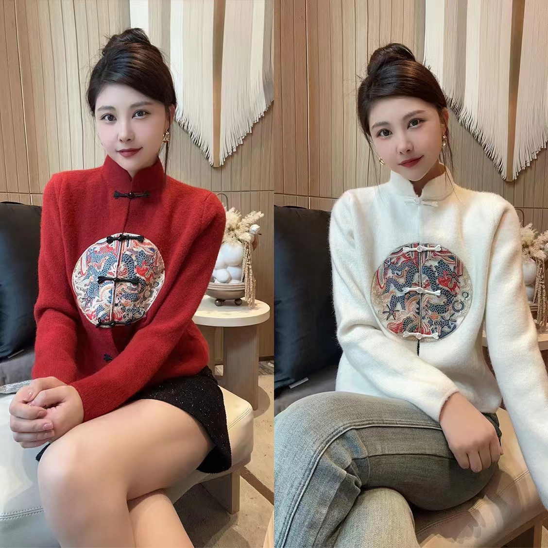 新中式國風立領盤扣刺繡上衣女2024早春新款百搭顯瘦修身洋氣小衫