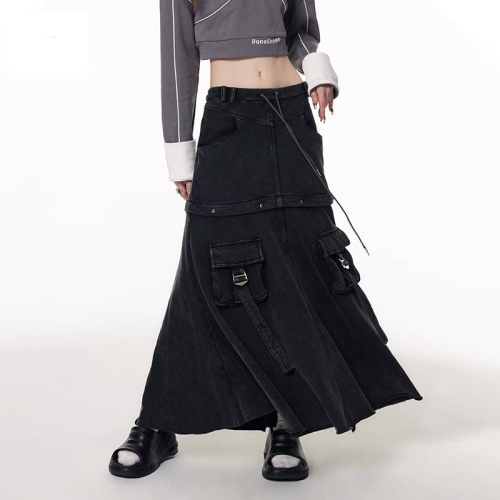 Vone sheeE two-wear detachable ***heavy drape gray long skirt mid-length workwear skirt for women