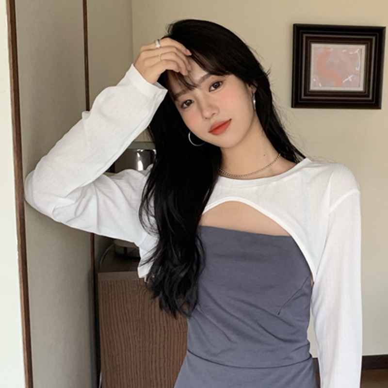 Long-sleeved sun protection clothing ice silk rib niche design women's loose T-shirt spring and summer new tops ins