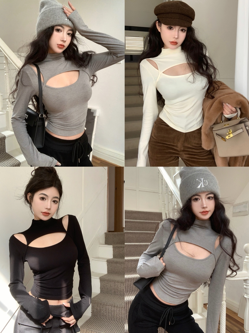 Real shot of pure lust sexy hot girl style slim high-neck bottoming shirt for women to look slim with a knitted top
