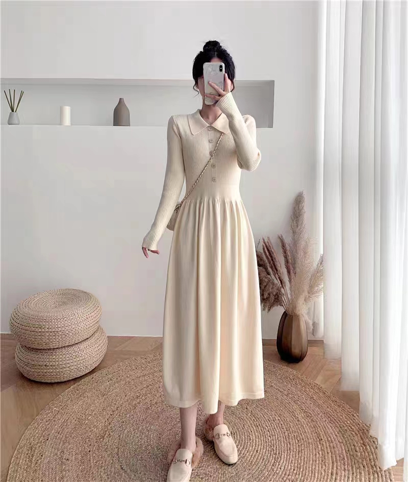 Autumn and winter new Korean style small slim sweater dress women's bottoming temperament waist knitted dress women