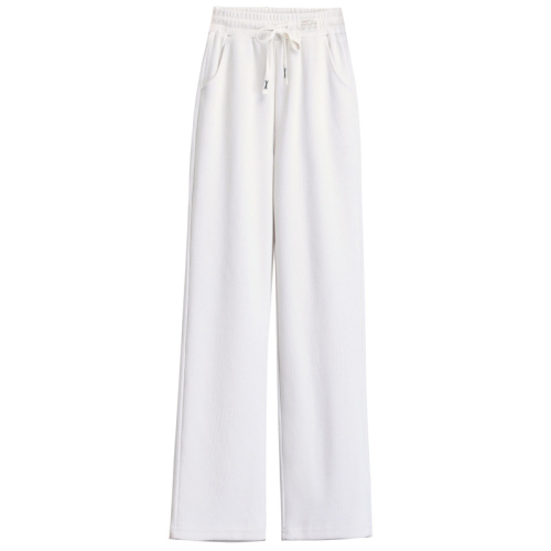 White corduroy wide-leg pants for women in spring and autumn, high-waisted, loose, casual, straight, autumn and winter plus velvet