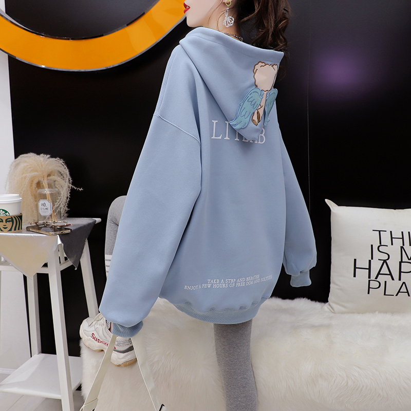 Pure cotton Chinese cotton back collar official picture 2024 spring design cartoon print hooded sweatshirt for women