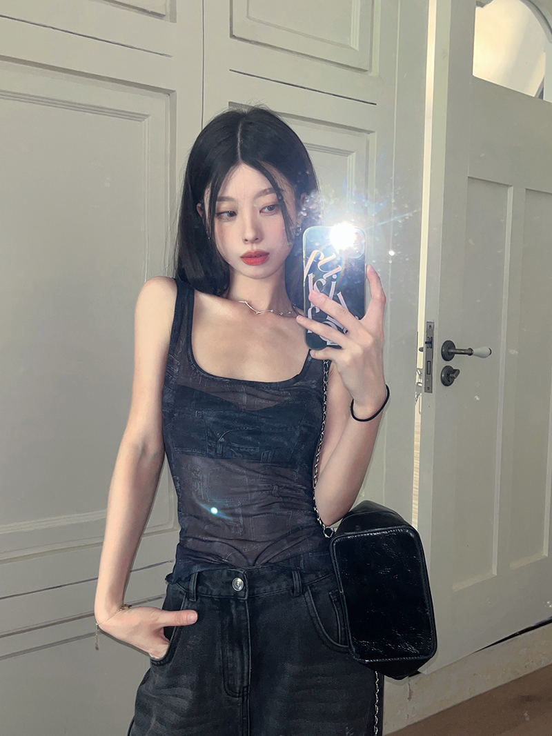 Real shot American retro small camisole women's new outer wear hot girl sleeveless top