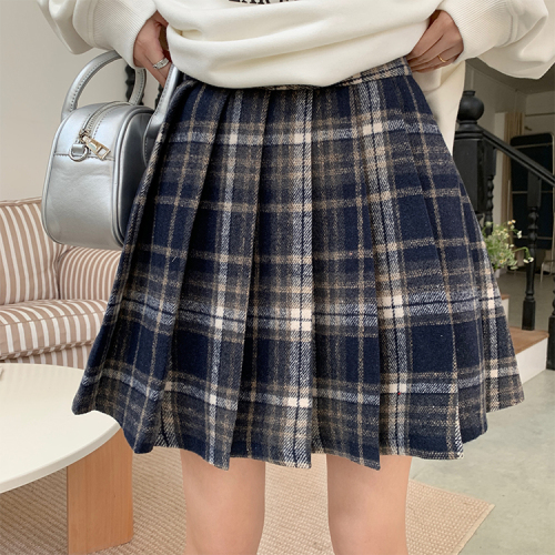 Actual shot of early spring Korean chic simple cat print sweatshirt + plaid skirt