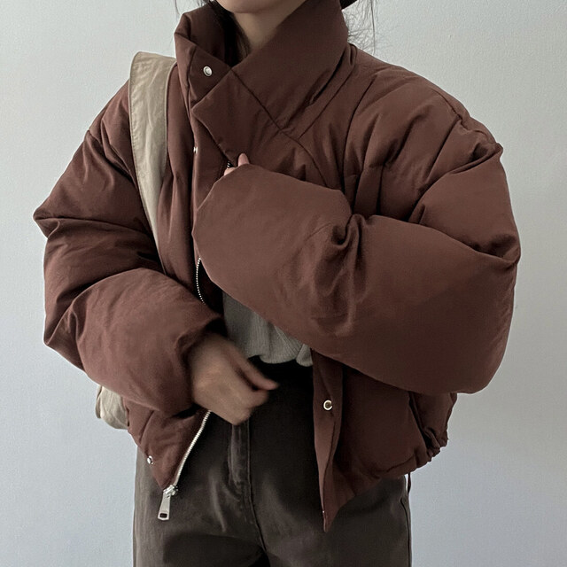 The size has been updated chic winter small stand-up collar thickened short cotton coat for women loose warm cotton coat