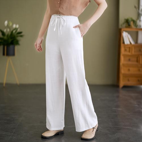 Real shot of spring and summer new large size linen wide leg pants for women, loose and slim casual pants, cotton and linen large size pants, long pants