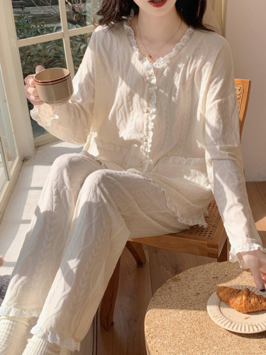 Internet celebrity ins style pajamas women's long-sleeved trousers 2024 spring and autumn Korean version new home wear official picture