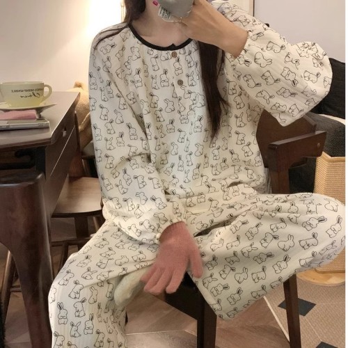 Sandwich Rabbit 2024 Internet celebrity ins pajamas women's long-sleeved trousers autumn and winter Korean version air cotton home clothes official photo