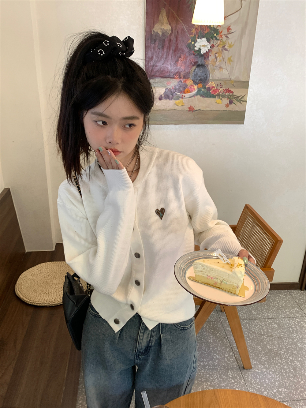 實拍  早春毛衣外套開衫薄款立領慵懶風針織長袖上衣女
