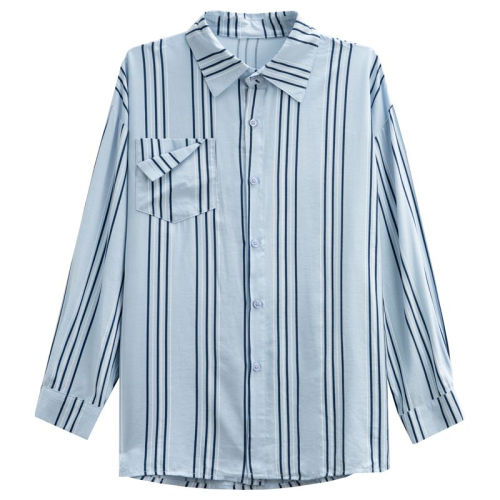 Blue striped shirt for women 2024 early spring new design niche Korean style casual long-sleeved shirt