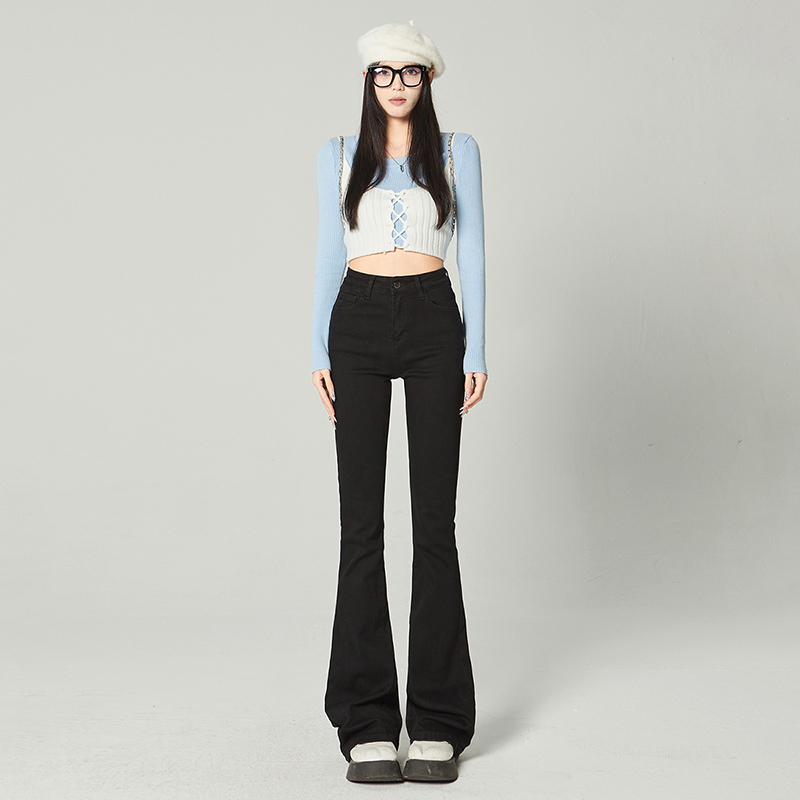 Actual shot~High-waisted trousers and jeans for women 2024 new spring Korean style versatile stretch slim fit micro-flared women