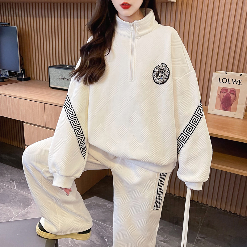 實拍-2024春裝原版提花複合380克大碼300斤高級兩件套套裝女