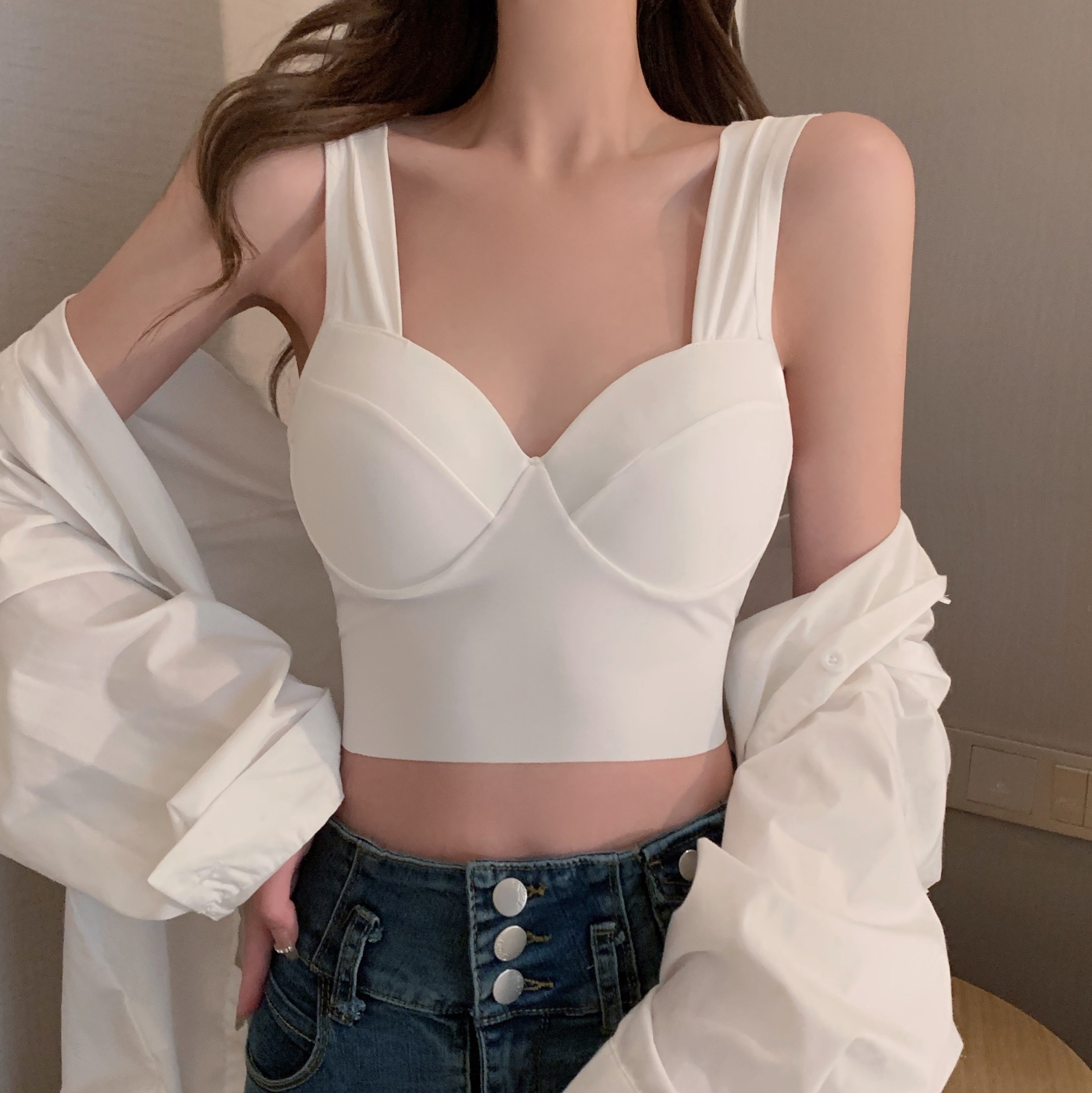 Real shot of sexy inner camisole 5D light ice silk ultra-thin comfortable back-beautiful sports base underwear