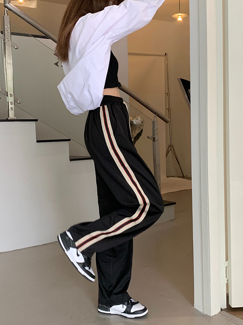 Real shot 250g spring webbing sports trousers retro loose straight casual pants