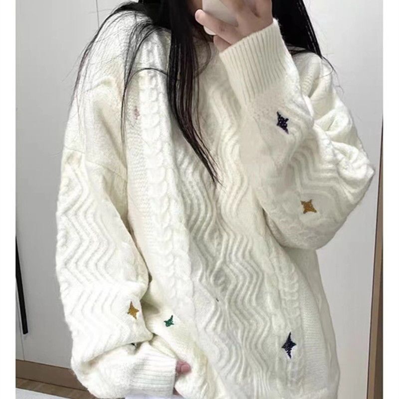 日系復古可愛軟糯麻花毛衣女秋冬慵懶風寬鬆套頭外穿加厚針織上衣