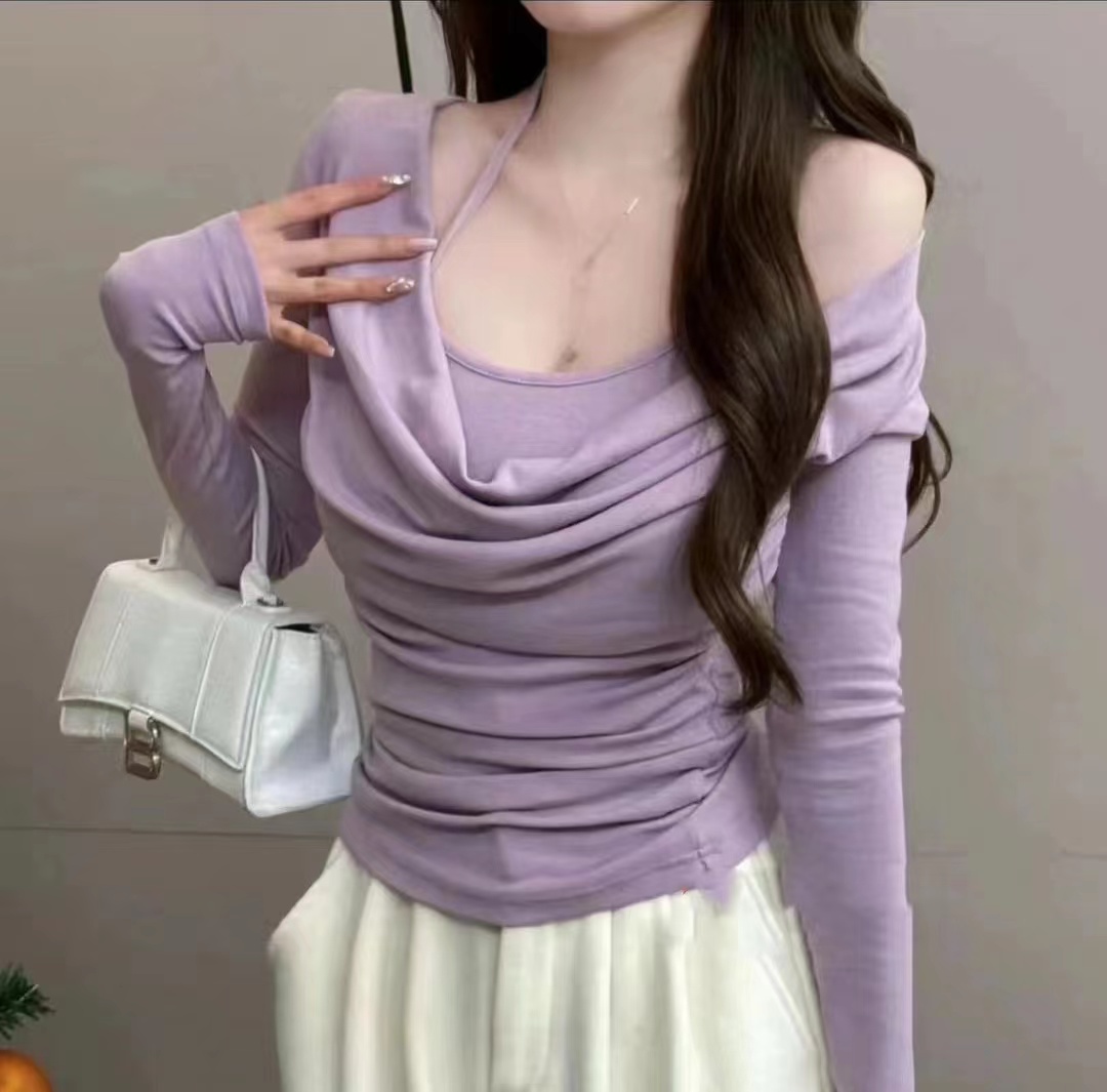 2024 Spring New Swing Collar Halter Fake Two-piece Pure Lust Style Top