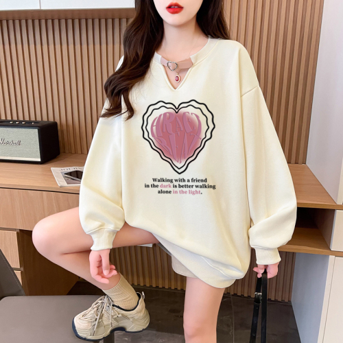 First real shot of pure cotton Chinese cotton composite milk silk 320g hollow V-neck 300kg belt buckle sweatshirt for women trendy