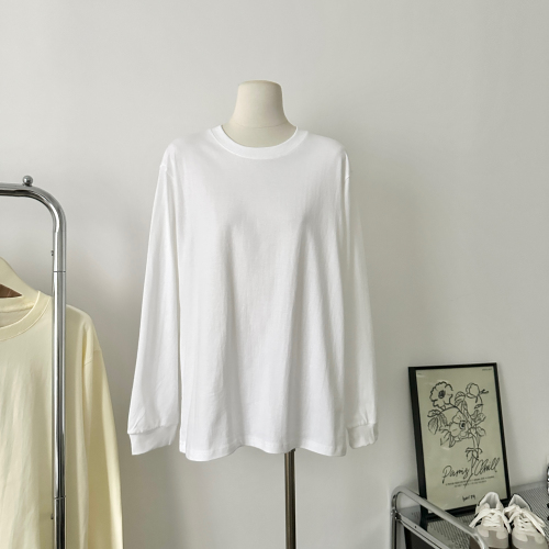 Actual shot of 260g pure cotton large size long-sleeved T-shirt for women spring and autumn new bottoming shirt loose thin ins solid color top