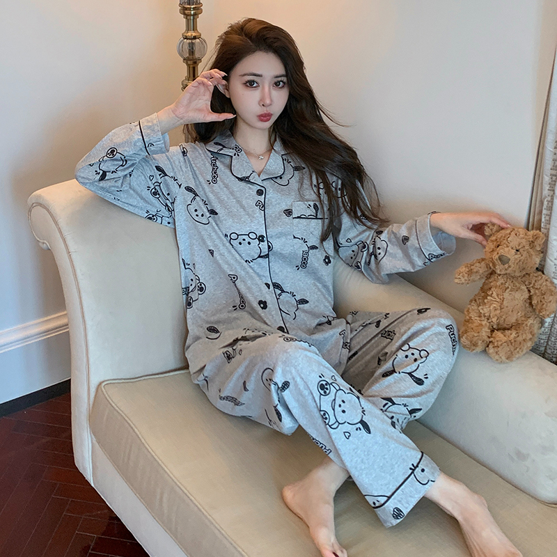2024 Cute Cartoon Pacha Dog Pajamas for Women Spring and Autumn Long Sleeves and Pants Home Clothes Two-piece Set Can Be Weared Outside