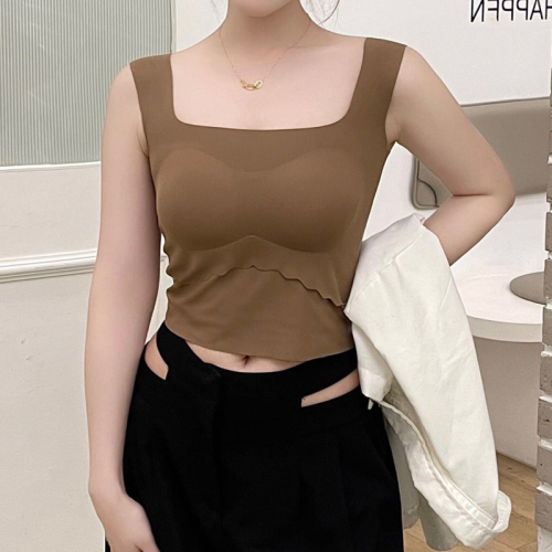 Actual price~Basic seamless ice silk wide shoulder vest fixed chest pad comfortable underwear versatile tops for women