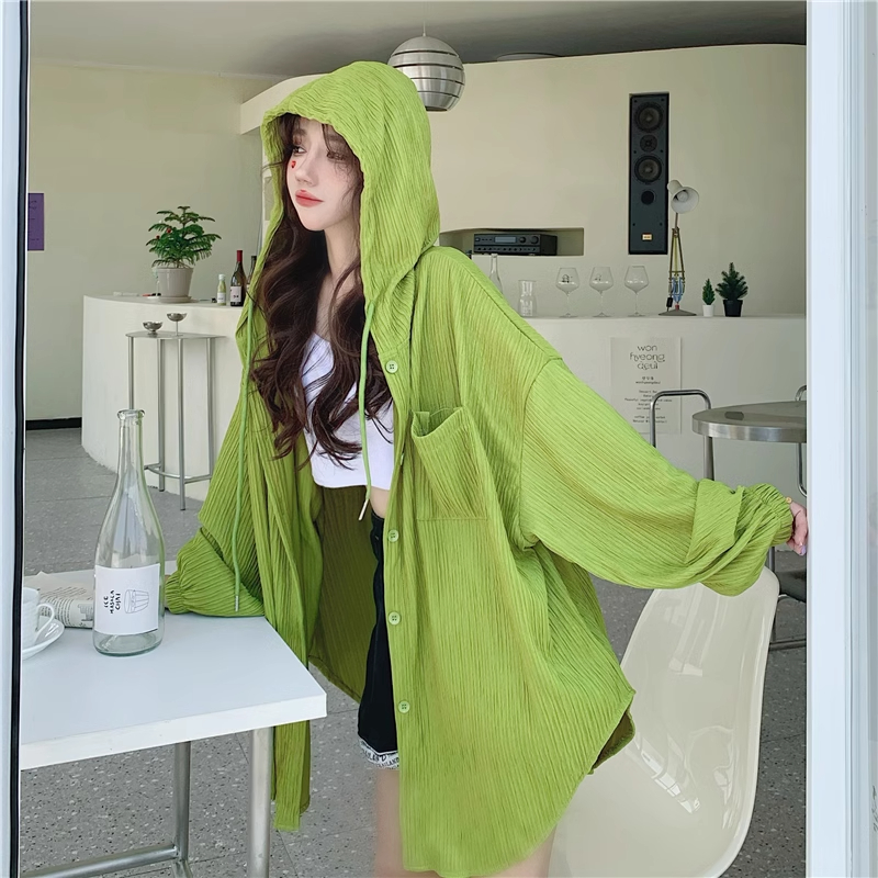 Sun protection shirt for women 2024 summer new loose outer sun protection clothing versatile hooded air-conditioning shirt jacket