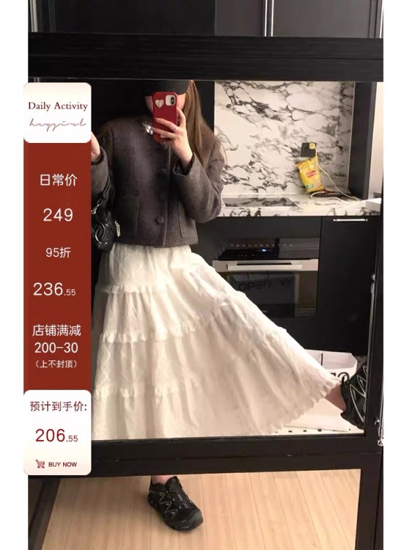 HEYGIRL黑哥 月光少女 白色芭蕾風蕾絲拼接傘裙仙女半身蛋糕長裙