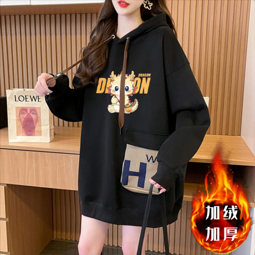 First imitation Chinese cotton velvet plus velvet thickened three-dimensional bag 2024 New Year hooded sweatshirt for women