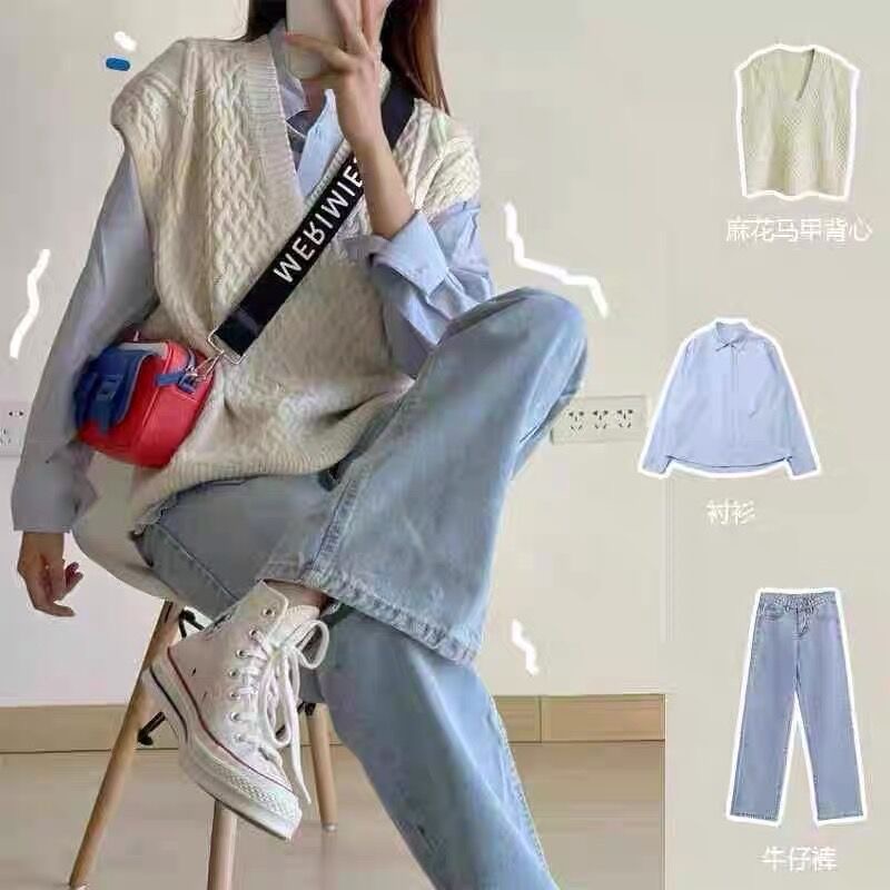 春季可鹽可甜時尚休閒洋氣減齡三件套褲裝新款網紅氣質女