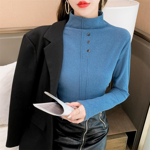 Autumn and winter German velvet bottoming shirt for women, half turtleneck, slim fit, versatile, double-sided brushed thermal clothing, fashionable