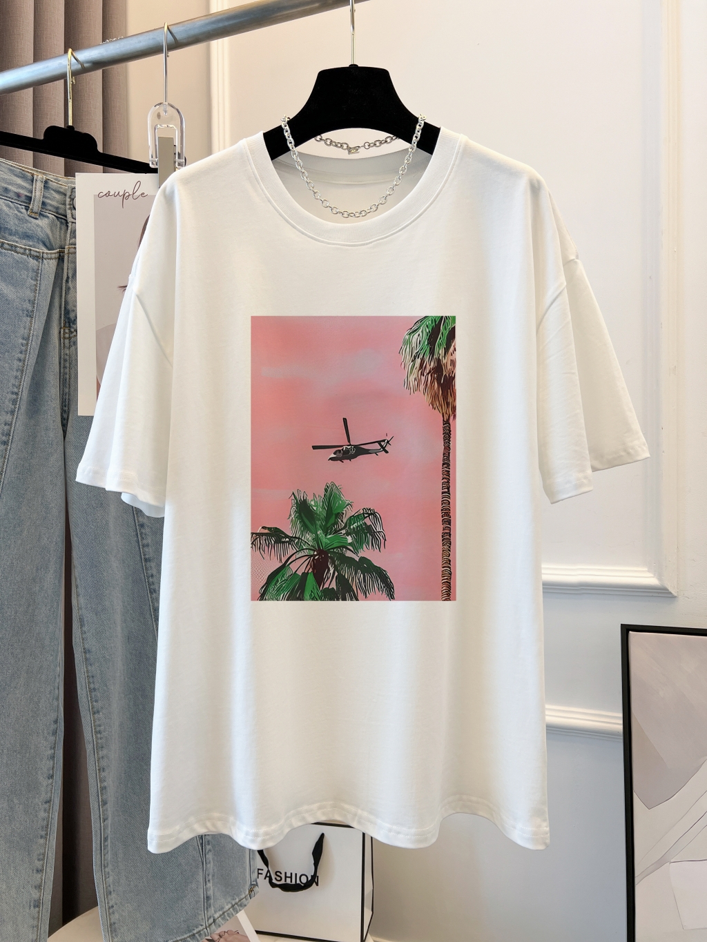實拍 100%棉精梳純棉 印花夏裝短袖T恤女寬鬆韓版