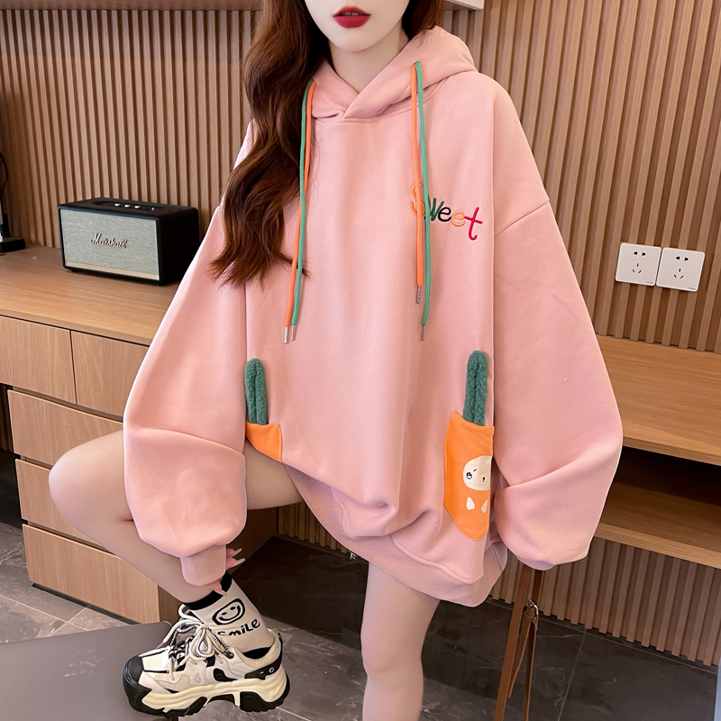Actual shot-2024 spring pure cotton Chinese cotton composite milk silk 300g large size 300kg thin sweatshirt for women