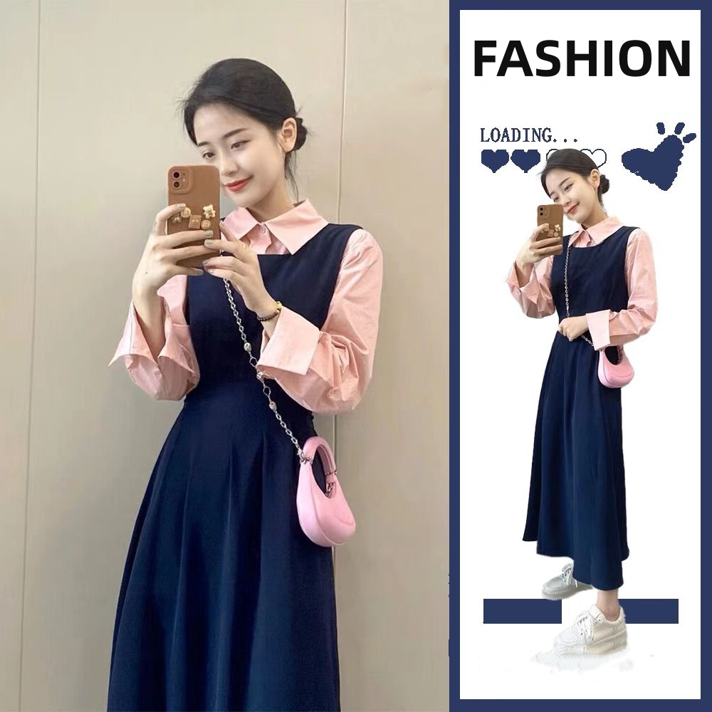 Complete set with age-reducing suit skirt, a complete set of tea-style celebrity street French platycodon vest dress two-piece set