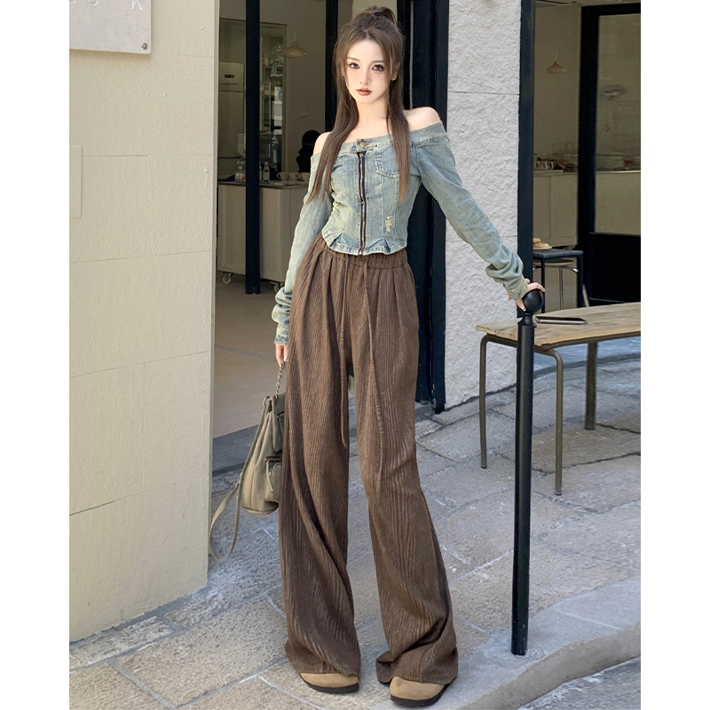 Actual shot of 2024 early spring new casual pants and sweatpants, loose slimming straight wide leg pants for women