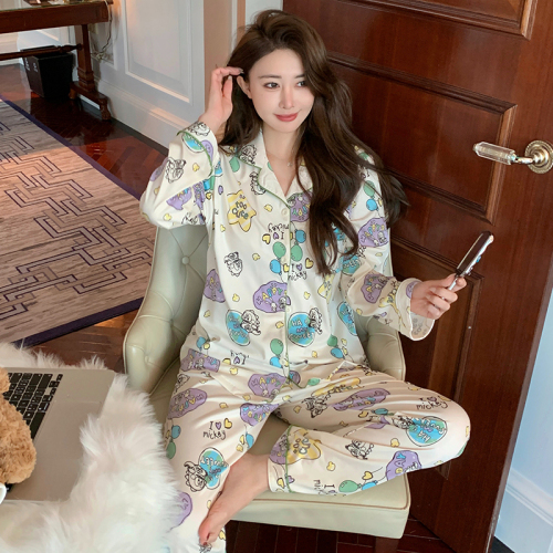 2024 Spring and Autumn Fashion Pajamas Women's Long Sleeve Pants Two-piece Set Loose Plus Size Cartoon Wearable Outerwear Home Clothes
