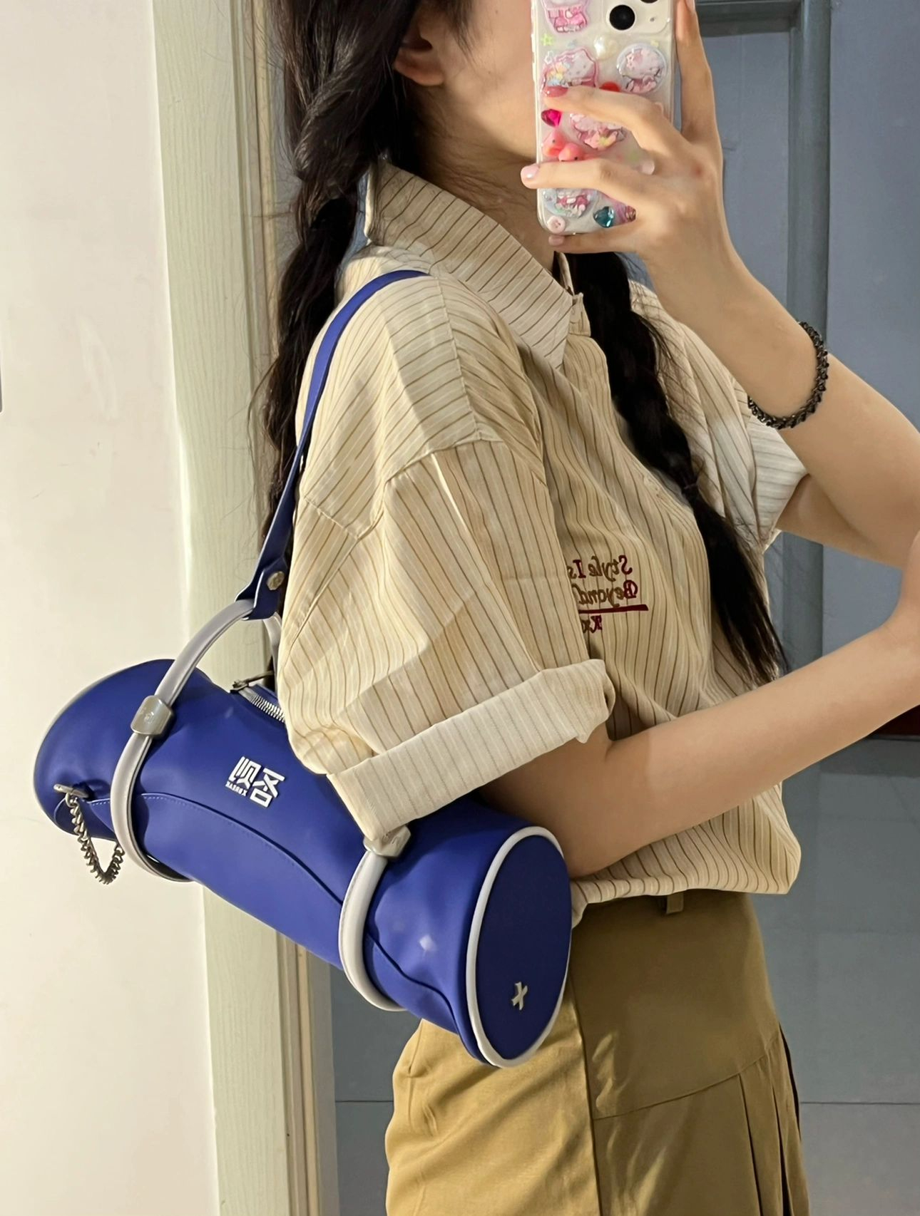 日系條紋短袖襯衫女2024夏季寬鬆港味復古chic上衣薄款襯衣