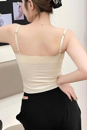 Real auction price~Versatile double shoulder straps, small wave, ice silk camisole with breast pads, underwear, outer wear tops for women