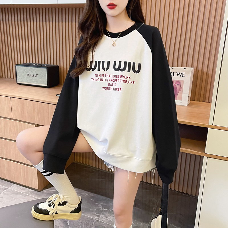 Actual shot - 2024 spring Chinese cotton composite milk silk 310g large size 300 pounds back bag collar raglan sleeve sweatshirt for women