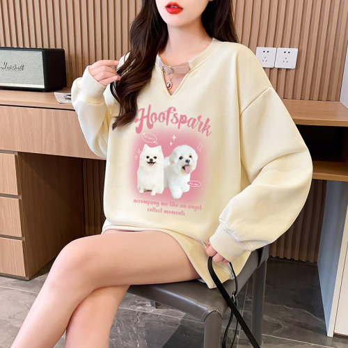 First real shot of pure cotton Chinese cotton composite milk silk 320g hollow V-neck 300kg belt buckle sweatshirt for women trendy