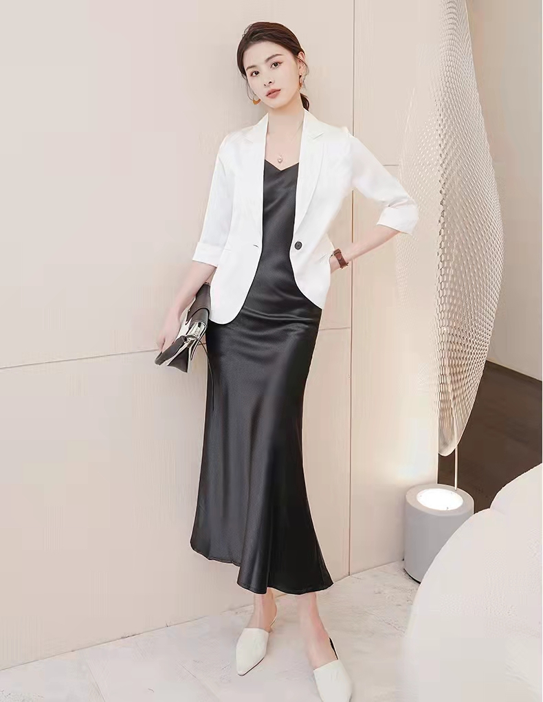 New spring and summer slim fit acetate satin blazer women's short fashion ladylike suit top