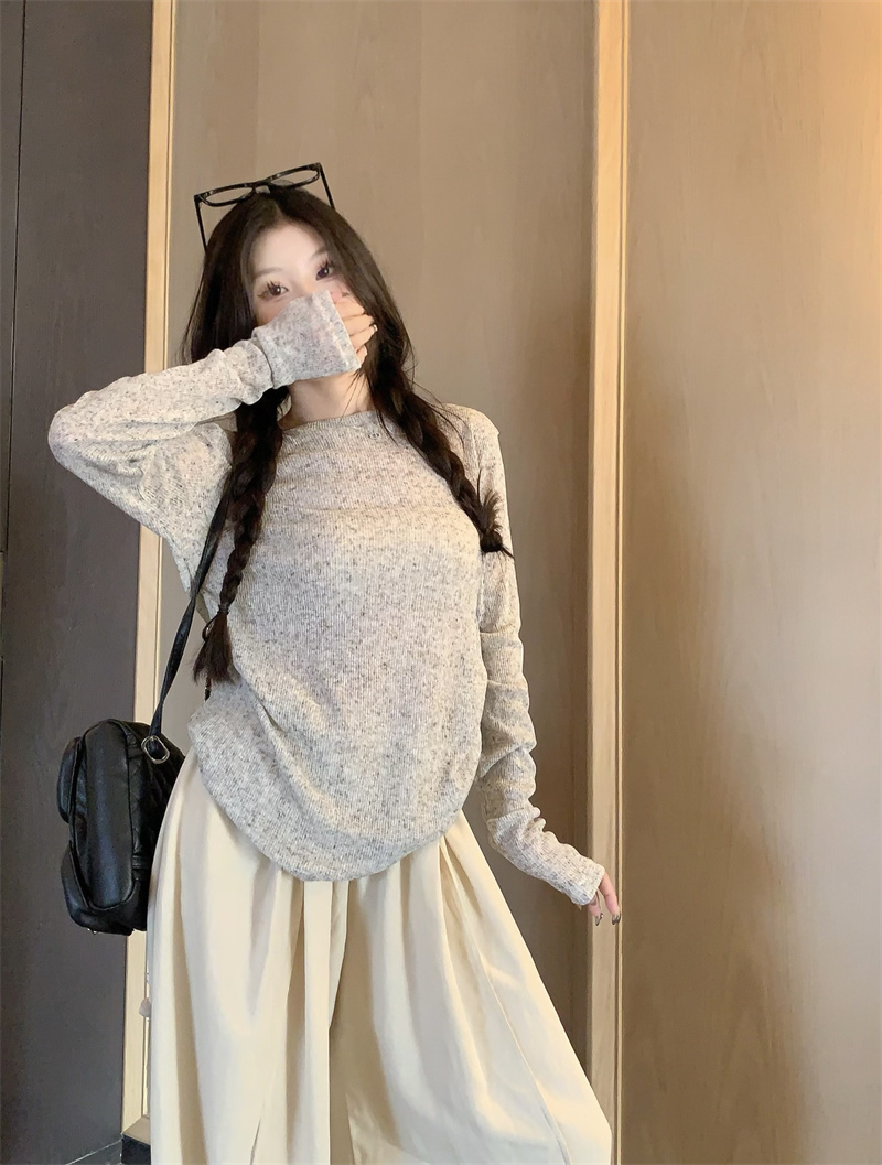 實拍~早秋寬鬆防曬圓領薄款T恤+褶皺慵懶風垂感闊腿褲兩件套